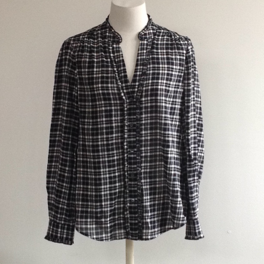 Joie Kaija Ruffle Trim Plaid Button Down Blouse